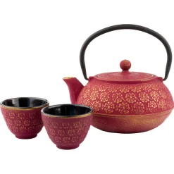 Gusseisen Teekanne Shanghai mit 2 Tassen, pink/gold