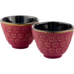 Gusseisen Teekanne Shanghai mit 2 Tassen, pink/gold