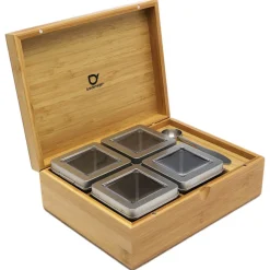 Teebox Bambus mit 4 Teedosen & Teemaßlöffel