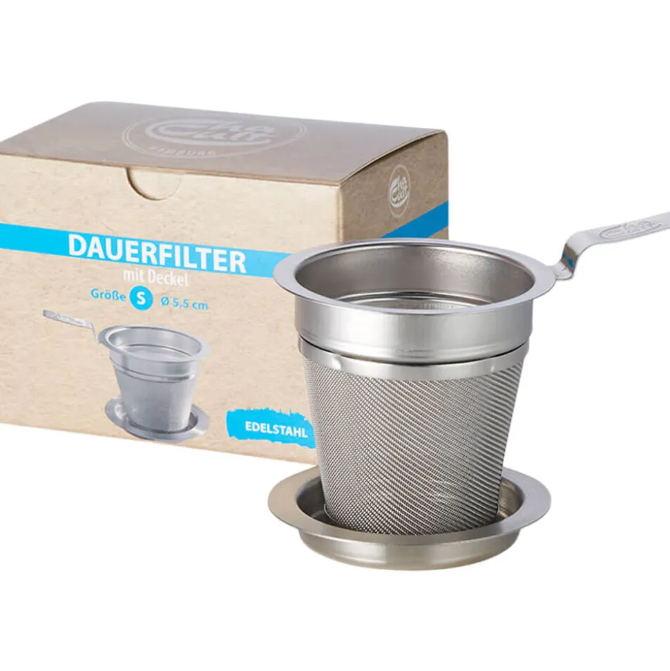 Teedauerfilter Edelstahl mit Ablage in fünf Größen