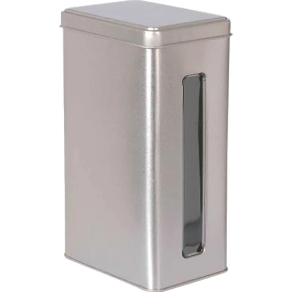 Teedose mit Fenster silber matt